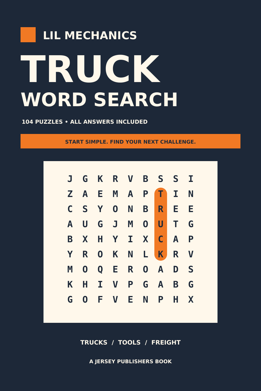 Current Lil Mechanics Truck Word Search cover, with 104 puzzles and all answers included.